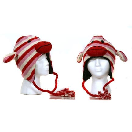Red Stripe Monkey Knitted Hat-0