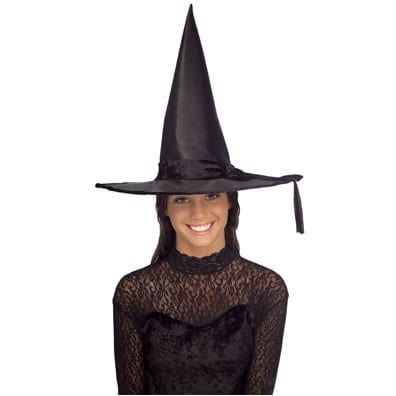 Black Satin Witch Hat with Band-0
