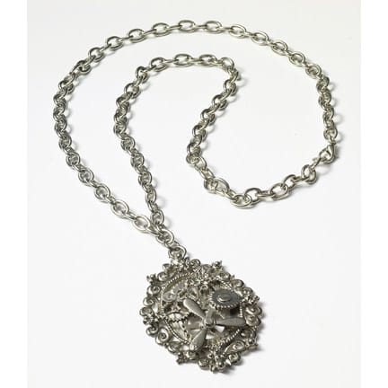 Steampunk Silver Gear Necklace-0