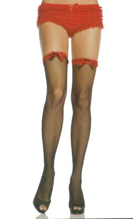 Fishnet Thigh Highs with Elastic Lace Trim-0