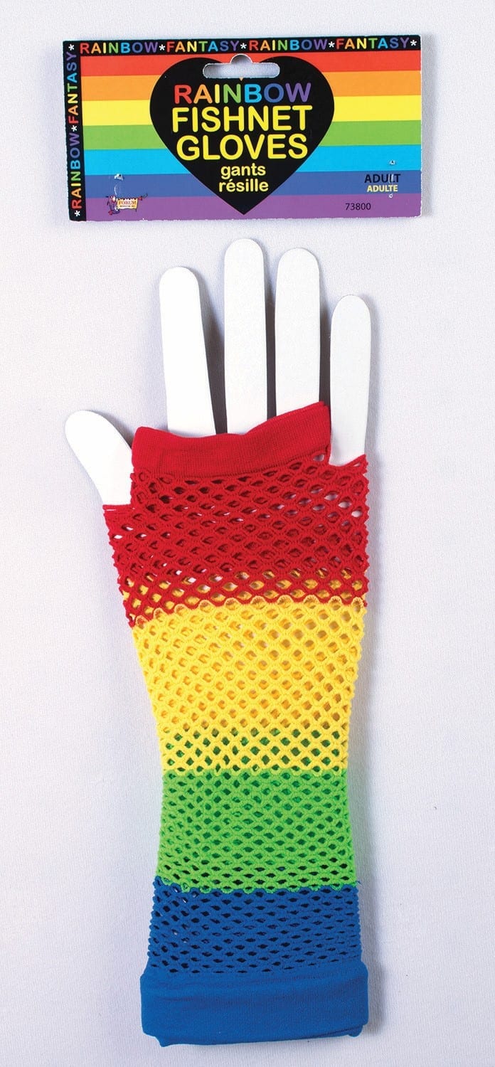 Rainbow Fingerless Fishnet Gloves - Costume Holiday House